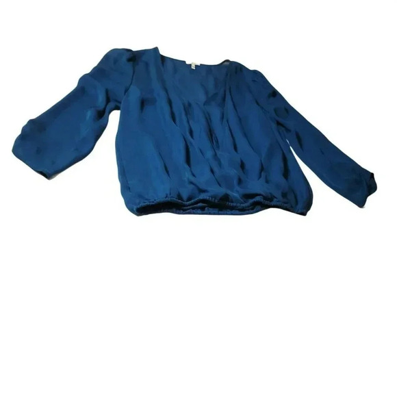 JOIE Yogini Silk Blouse size L Layered Surplice Faux Wrap Teal 3/4 sleeve VNeck - Picture 9 of 12